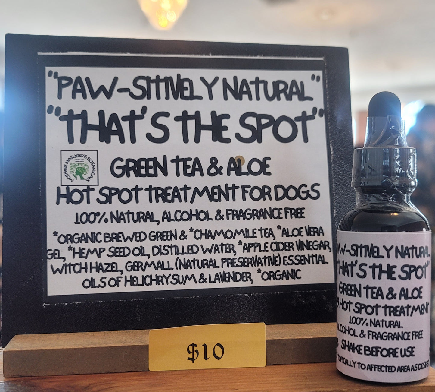 "PAWS-itively Natural" "That's the Spot" Organic Green Tea & Hemp Seed Oil Hotspot Potion for dogs and cats