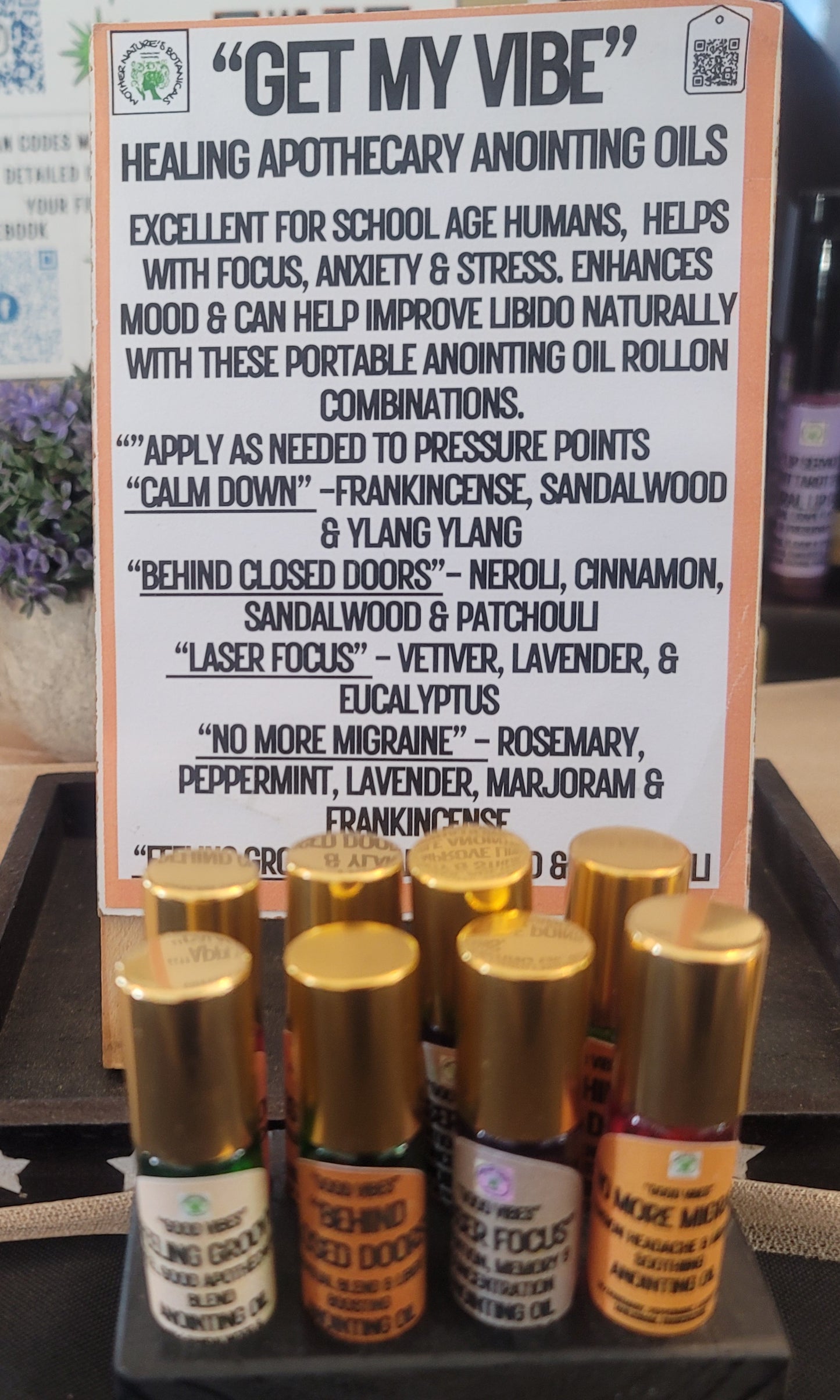 "Get My Vibes" "CALM DOWN," "LASER FOCUS," MIGRAINE RELIEF and more.. Anointing Oils