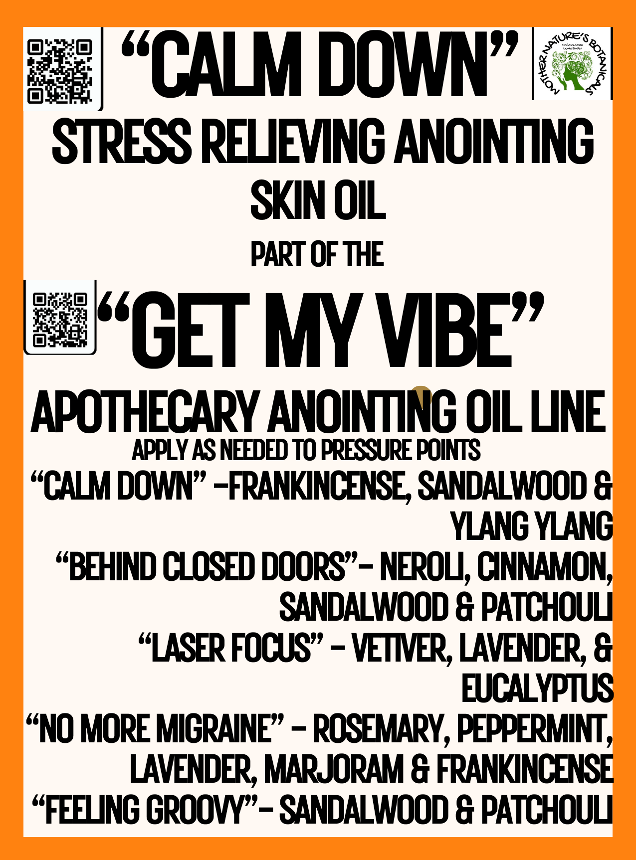 "Get My Vibes" "CALM DOWN," "LASER FOCUS," MIGRAINE RELIEF and more.. Anointing Oils